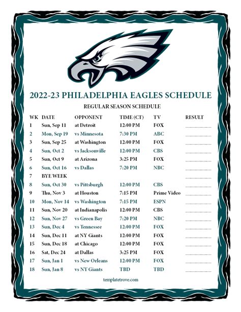 eagles tv schedule 2022